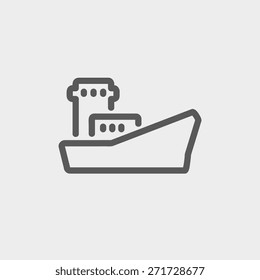 Cargo container ship icon thin line for web and mobile, modern minimalistic flat design. Vector dark grey icon on light grey background.