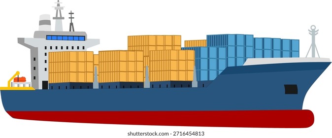 Ilustración de la nave del contenedor de carga, ilustración moderna de la nave de carga del océano