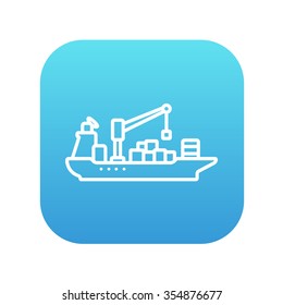 Cargo container ship line icon for web, mobile and infographics. Vector white icon on the blue gradient square with rounded corners isolated on white background.