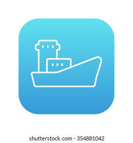 Cargo container ship line icon for web, mobile and infographics. Vector white icon on the blue gradient square with rounded corners isolated on white background.
