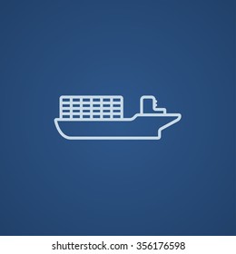 Ícone de linha de navio de contêiner de carga para web, celular e infográficos. Ícone azul claro vetorial isolado no plano de fundo azul.
