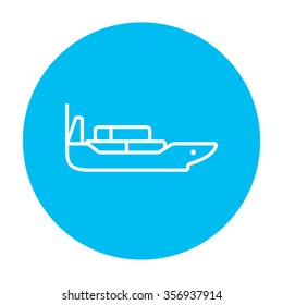 Cargo container ship line icon for web, mobile and infographics. Vector white icon on the light blue circle isolated on white background.