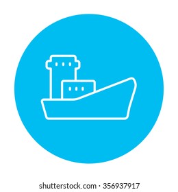 Icono de línea de envío de contenedor de carga para web, móvil e infografías. Icono de blanco vector en el círculo azul claro aislado en fondo blanco.