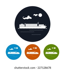Cargo container ship and logistics icons,t  four types of colorful round icons, vector illustration