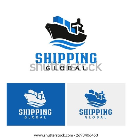 Cargo Container Ship on Ocean Waves Shipping Global Logistics Logo Design Vector