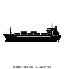 Silueta del barco del contenedor de carga para el Vector del comercio global, ilustración