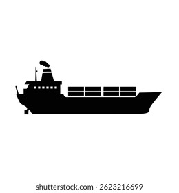 Cargo Container Ship Silhouette Icon Transportation Vessel Logistics Illustration Design