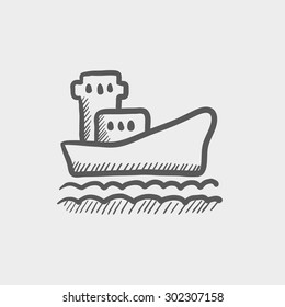 Cargo container ship sketch icon for web and mobile. Hand drawn vector dark grey icon on light grey background.