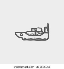 Cargo container ship sketch icon for web, mobile and infographics. Hand drawn vector dark grey icon isolated on light grey background.