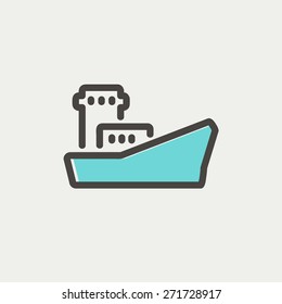 Cargo container ship thin line for web and mobile, modern minimalistic flat design. Vector icon with dark grey outline and offset colour on light grey background.