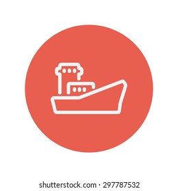 Cargo container ship thin line icon for web and mobile minimalistic flat design. Vector white icon inside the red circle.