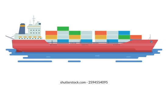 Cargo Container Ship Vector Illustration. Fully Editable and Customizable	