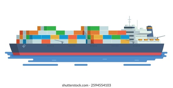 Cargo Container Ship Vector Illustration. Fully Editable and Customizable	
