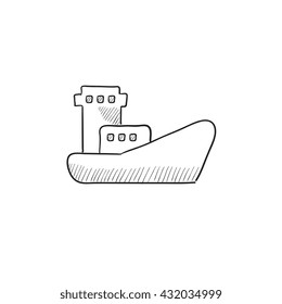 Cargo container ship vector sketch icon isolated on background. Hand drawn Cargo container ship icon. Cargo container ship sketch icon for infographic, website or app.
