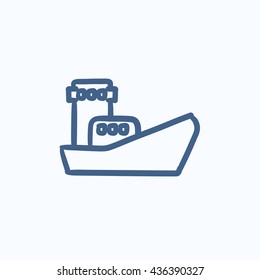 Cargo container ship vector sketch icon isolated on background. Hand drawn Cargo container ship icon. Cargo container ship sketch icon for infographic, website or app.