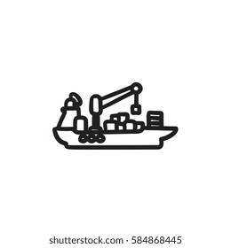 Cargo container ship vector sketch icon isolated on background. Hand drawn Cargo container ship icon. Cargo container ship sketch icon for infographic, website or app.