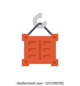Cargo container or shipping container and crane hook lifting icon. To show shipment storage and transport goods product. Crane hook also called lifting hook. Made from metal including with rope.