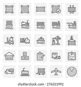 Cargo Container And Shipping Equipment Vector Icon Set Design.
