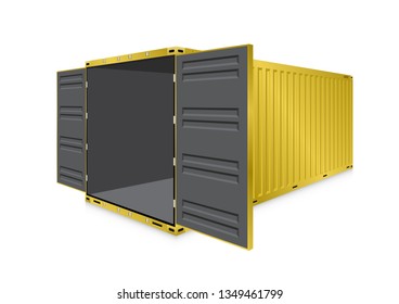 Cargo container or shipping container with open door for shipment storage and transport goods product and raw material between location or country, International trade equipment to exchange goods.