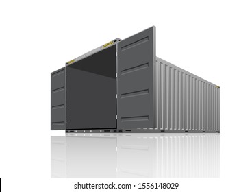 Cargo container or shipping container with open door for shipment storage and transport goods product and raw material between location or country, International trade equipment to exchange goods.