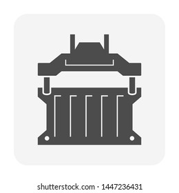 Cargo container or shipping container and spreader icon. Spreader is a device for lifting containers at harbour or port. That is a part of gantry, overhead, bridge and container crane. Vector icon.