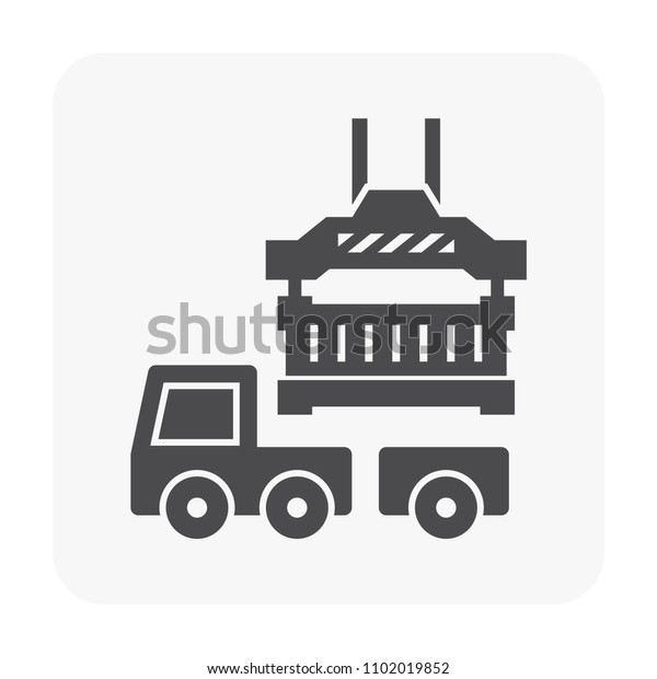 Cargo
container or shipping container and spreader icon. Spreader is a
device for lifting containers onto truck. That is a part of gantry,
overhead, bridge and container crane. Vector
icon.