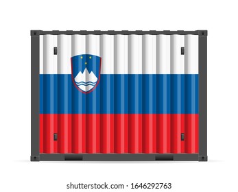 Frachtcontainer Slowenische Flagge auf weißem Hintergrund. Vektorillustration.