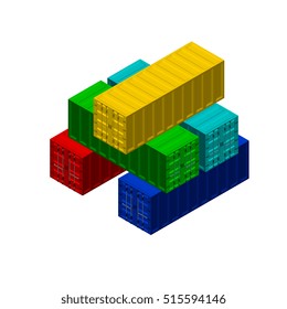 Cargo container stack.Isolated on white background. Vector illustration.Isometric view.