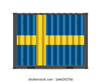 Cargo container Sweden flag on a white background. Vector illustration.