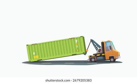 Un contenedor de carga transportado por un camión de transporte