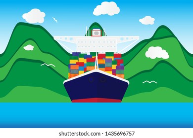 Cargo container transporting ship trailer vector illustration
