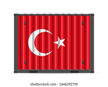 Cargo container Turkey flag on a white background. Vector illustration.