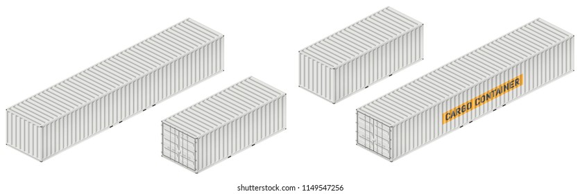 Cargo Container Vector Mockup On White Background With Side, Front, Back, Top View. All Elements In The Groups On Separate Layers For Easy Editing And Recolor.