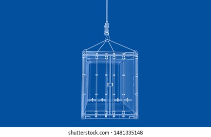 Cargo container. Wire-frame style. Vector rendering of 3d
