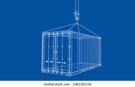 Cargo container. Wire-frame style. Vector rendering of 3d