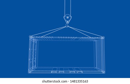 Cargo container. Wire-frame style. Vector rendering of 3d