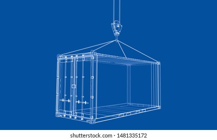 Cargo container. Wire-frame style. Vector rendering of 3d