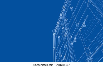 Cargo container. Wire-frame style. Vector rendering of 3d