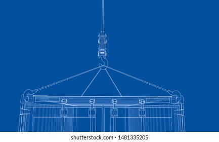 Cargo container. Wire-frame style. Vector rendering of 3d
