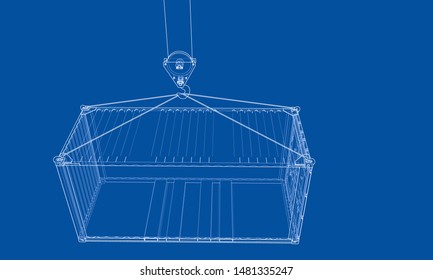 Cargo container. Wire-frame style. Vector rendering of 3d