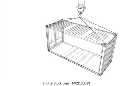 Cargo container. Wire-frame style. Vector rendering of 3d