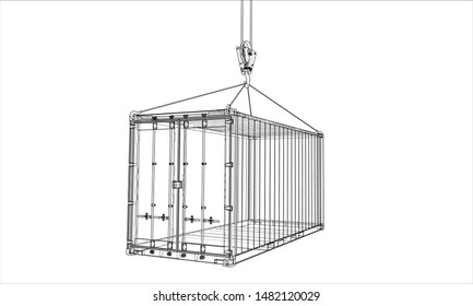 Cargo container. Wire-frame style. Vector rendering of 3d
