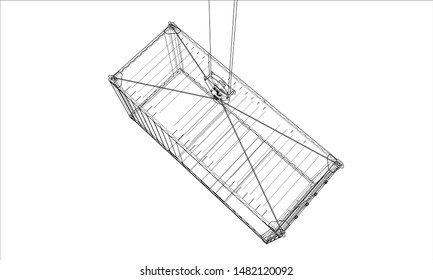 Cargo container. Wire-frame style. Vector rendering of 3d
