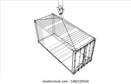 Cargo container. Wire-frame style. Vector rendering of 3d