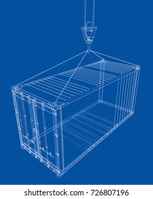 Cargo container. Wire-frame style. Vector rendering of 3d
