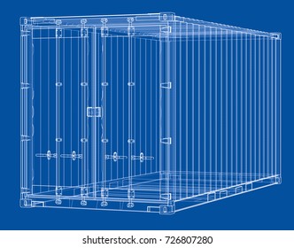 Cargo container. Wire-frame style. Vector rendering of 3d