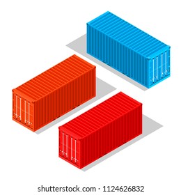 Cargo containers isolated on white background. Isometric illustration.