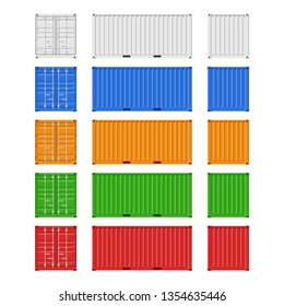 Cargo Containers set for freight shipping and sea export isolated on white background. Front, back and side view. Logistics and transportation Vector Illustration
