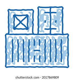 Los contenedores de carga esbozan el vector de icono. Dibujo manual de la línea azul del doodle arte Cargo Containers. ilustración de símbolo aislado