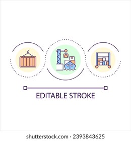Cargo containers transportation loop concept icon. Marine goods shipment. Supply chain packages abstract idea thin line illustration. Isolated outline drawing. Editable stroke